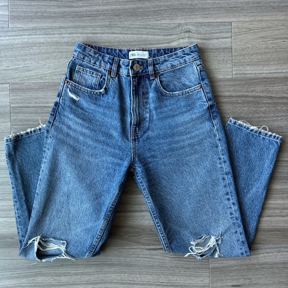 ZARA Distressed Mom Fit Blue Jeans Size 4 - Picture 5 of 8